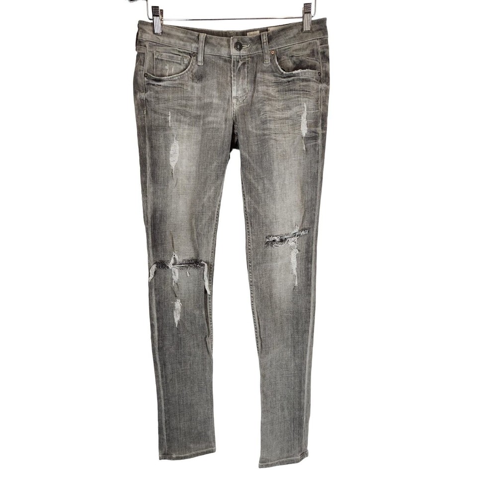 Allsaints Spitalfields Gray Woodvale Pipe Skinny Distressed Jeans Size 27 WPJ902